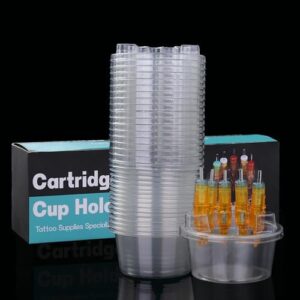 20PCS Disposable Tattoo Cartridge Cup Holder Plastic Tray For Tattoo Inks Needle Holder Transparent Stand Ink Cleaning Cup
