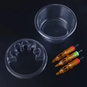 20PCS Disposable Tattoo Cartridge Cup Holder Plastic Tray For Tattoo Inks Needle Holder Transparent Stand Ink Cleaning Cup
